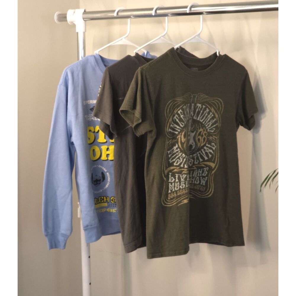 Lot of 3 Women top:Disney Stitch Sweatshirt + Tool Band Tee + Music Festival Tee